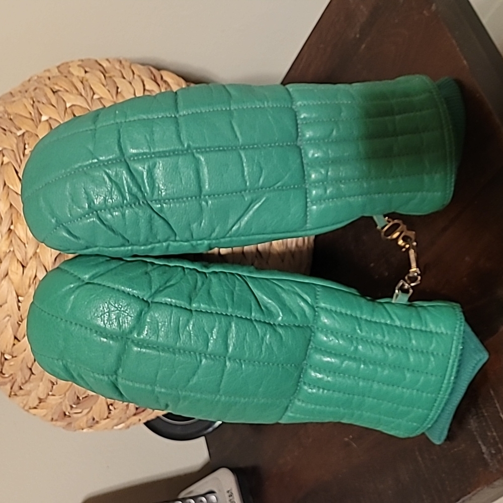 Men's Green Leather Grandoe Ski Mitts, Sz. M
